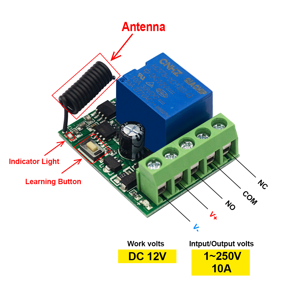 QIACHIP 433MHz DC 12V Wireless - Relay Module 4 Channel recension och pris